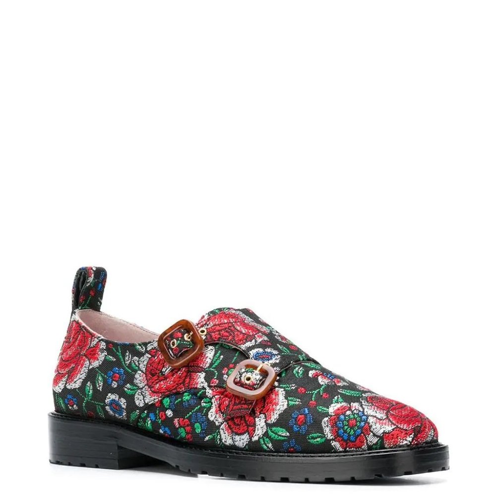 Leandra Medine Jacquard Monk Strap Loafers, New!